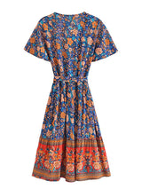 Boho Mini Dress – “Golden Folk” Vintage Floral Wrap Dress Sundress in Pink & Black