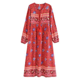 Bohemian Maxi Gown – “Wildfolk Garden” Floral Long Sleeve Dress in Turquoise Bloom