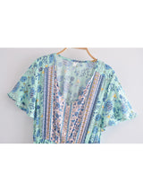 Boho Maxi Dress - Bohemian Dress – Addison in Green and Pink, Flowy Summer Sundress