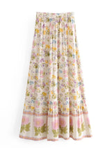 Boho Maxi Skirt – “Petal Drift” Soft Floral Skirt in Pastel Blush with Tassel Waist