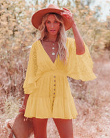 Boho Mini Dress – Boho White Dres –“Whisper Light” Batwing Sleeve Mini Sundress with Buttons