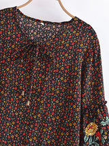 Boho Mini Dress – “Crimson Meadow” Red Floral Tunic Dres in Red & Black