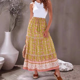 Boho Maxi Skirt – “Honey Fields” Tiered Floral Skirt in Mustard & Blush