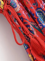 Boho Sundress – “Bird Flower in Red” Lightweight Maxi Dress for Summer Days