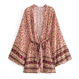 Boho Short Robe – “Rosewood Escape” Pink Floral Kimono Beach Cover-Up