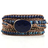 Boho Bracelet - RH 5-Layer Leather Wrap with Oval Violet Natural Stones