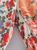 Bohemian Maxi Dress – “Terracotta Bloom” Cream Floral V-Neck Tie-Front Maxi Dress