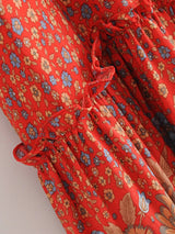 Boho Mini Dress – “Crimson Meadow” Red Floral Tunic Dres in Red & Black