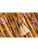 Boho Maxi Gown – “Flower Garden” Loose Floral Dress in Yellow
