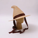 Boho Witch Hat - Pointed Wheat Straw Costume Hat