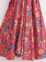 Boho Sundress – “Bird Flower in Red” Lightweight Maxi Dress for Summer Days