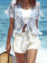 Boho Tops for Women - Bohemian Blouse - Blue Floral -Front Blouse