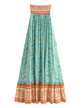 Boho Maxi Skirt – “Aqua Bloom” 2-Way Floral Skirt & Dress in Teal and Terracotta