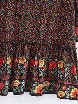 Boho Mini Dress – “Crimson Meadow” Red Floral Tunic Dres in Red & Black