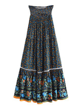 Boho Maxi Skirt – “Olive Meadow” Hippie Style Skirt in Beige & Red for Women, Summer, and Festivals