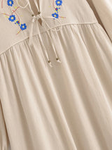 Bohemian Maxi Gown – “Meadow Stitch” Floral Embroidered Long Sleeve Dress