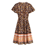 Summer Women Floral Print  Wrap V-neck Beach Wrap Bohemian Mini Dress Kaftan Ladies Short Sleeve Sexy Boho Dresses Vestidos