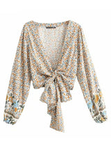 Boho Top for Women – Bohemian Blouse - “Olive Meadow”  in Red & Beige