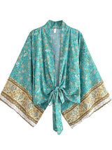 Boho Kimono Robe – Malisa Green and Pink Floral Beach Cover-Up Blouse