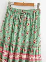 Boho Maxi Skirt – “Midnight Peony” Floral Print Skirt in Navy & Rose Stripe
