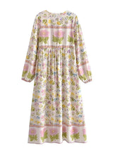 Bohemian Maxi Dress – “Buttercup Reverie” Pastel Floral Long Sleeve Boho Maxi Dress