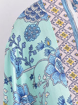 Boho Top for Women – Bohemian Blouse - “Terracotta Folk” Vintage Floral Printed Shirt in Pink & Green