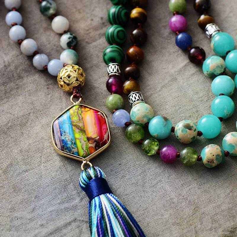 Boho Necklace - Seed Beads Rosary Mala Necklace