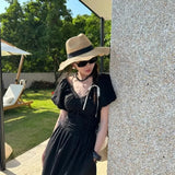 Boho Panama Hat - Fine Raffia Wide Brim Straw Hat