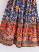Boho Mini Dress – “Golden Folk” Vintage Floral Wrap Dress Sundress in Pink & Black