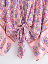 Boho Robe – “Flower Whisper” Bohemian Short Kimono Cover-Up for Beach or Lounge