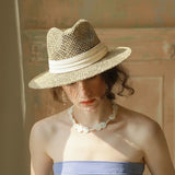 Boho Sun Beach Hat - Handwoven Seagrass Panama Hat