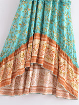 Boho Maxi Skirt – “Aqua Bloom” 2-Way Floral Skirt & Dress in Teal and Terracotta