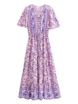 Boho Maxi Dress – “Wild Floral in Purple Lavender” Flowy Sundress for Women