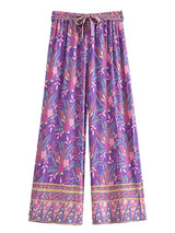Boho Wide Leg Pants – Meadow Purple Floral Print Lounge Pants for Women