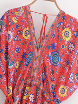 Boho Sundress – “Bird Flower in Red” Lightweight Maxi Dress for Summer Days