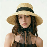 Boho Sun Beach Hat - French Lace Up Wheat Straw Hat