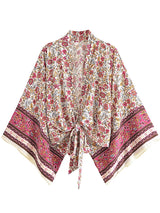Boho Kimono Robe – Malisa Green and Pink Floral Beach Cover-Up Blouse