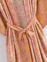 Boho Kimono Robe – “Theodosia” Pink Floral Wrap Robe for Women