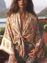 Boho Robe – “Flower Whisper” Bohemian Short Kimono Cover-Up for Beach or Lounge