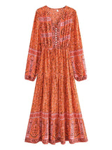 Boho Maxi Gown – “Vacation in Saffron” Flowy Dress for Women