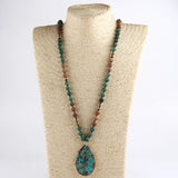 Boho Necklace - RH Precious Green Lava Blue Oval Stones