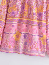 Boho Top for Women – Bohemian Blouse - Freya Pink & Blue Floral Long Sleeve Top