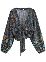 Boho Top for Women – Bohemian Blouse - “Olive Meadow”  in Red & Beige