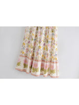 Boho Maxi Skirt – “Petal Drift” Soft Floral Skirt in Pastel Blush with Tassel Waist
