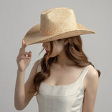 Boho Sun Beach Hat - Hollow Raffia Cowboy Straw Hat