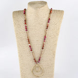 Boho Necklace - RH Precious Brown Lava Stones Gold Loop