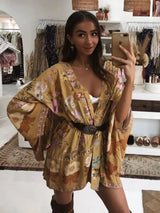 Boho Robe, Kimono Robe,  Beach Cover up, Pink and Yellow Flower