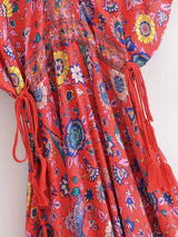 Boho Sundress – “Bird Flower in Blue” Lightweight Maxi Dress for Summer Days