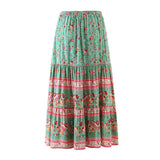 Boho Maxi Skirt – “Midnight Peony” Floral Print Skirt in Navy & Rose Stripe