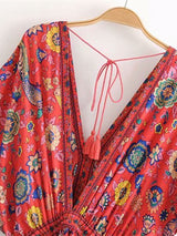 Bohemian Maxi Dress – “Mirage” Flowing Festival Gown Boho Beach Dress in Blue and Red